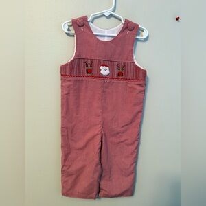 Dovie Jane Red Gingham Smocked Santa and Reindeer Longalls